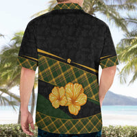 Martinique Heritage Hawaiian Shirt Hibiscus Floral Design with Green and Yellow Madras Tartan
