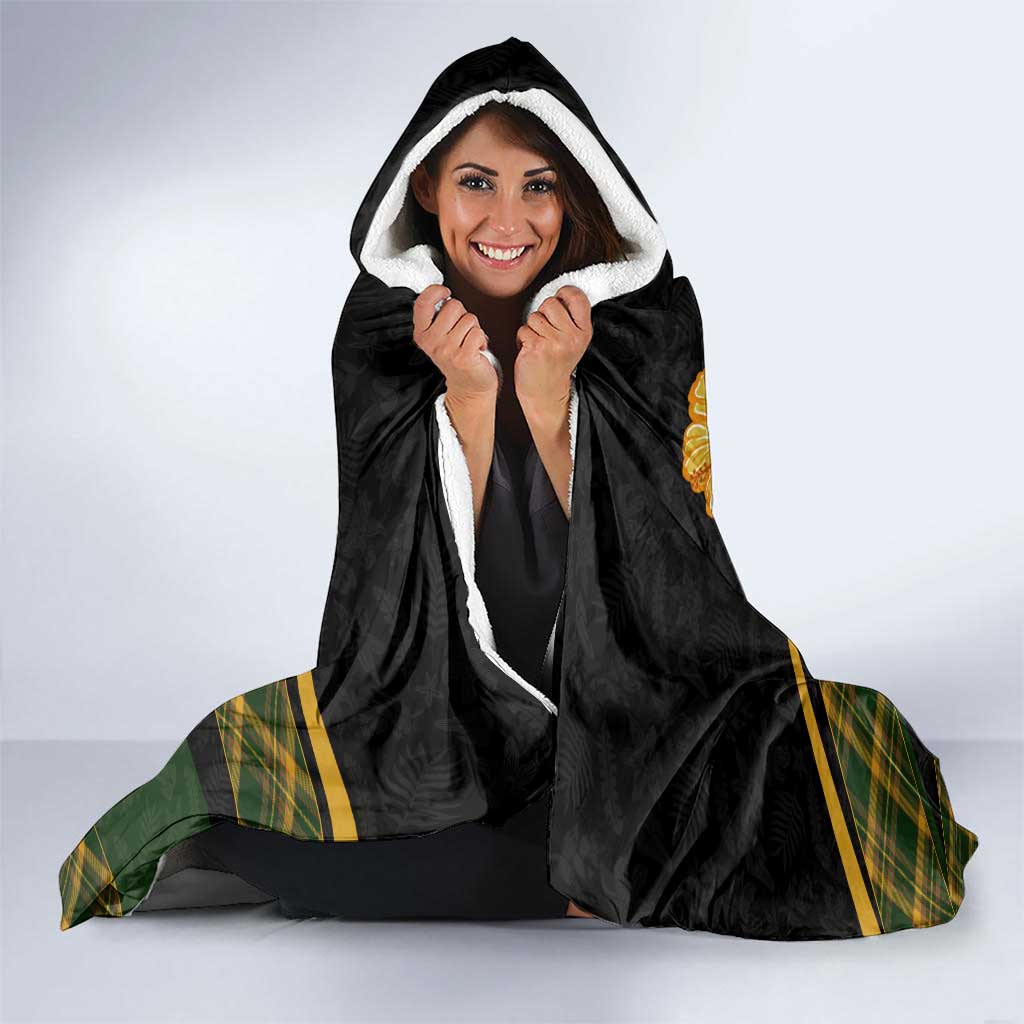 Martinique Heritage Hooded Blanket Hibiscus Floral Design with Green and Yellow Madras Tartan