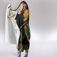 Martinique Heritage Hooded Blanket Hibiscus Floral Design with Green and Yellow Madras Tartan