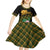 Martinique Heritage Kid Short Sleeve Dress Hibiscus Floral Design with Green and Yellow Madras Tartan
