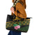 Martinique Heritage Leather Tote Bag Hibiscus Floral Design with Green and Yellow Madras Tartan