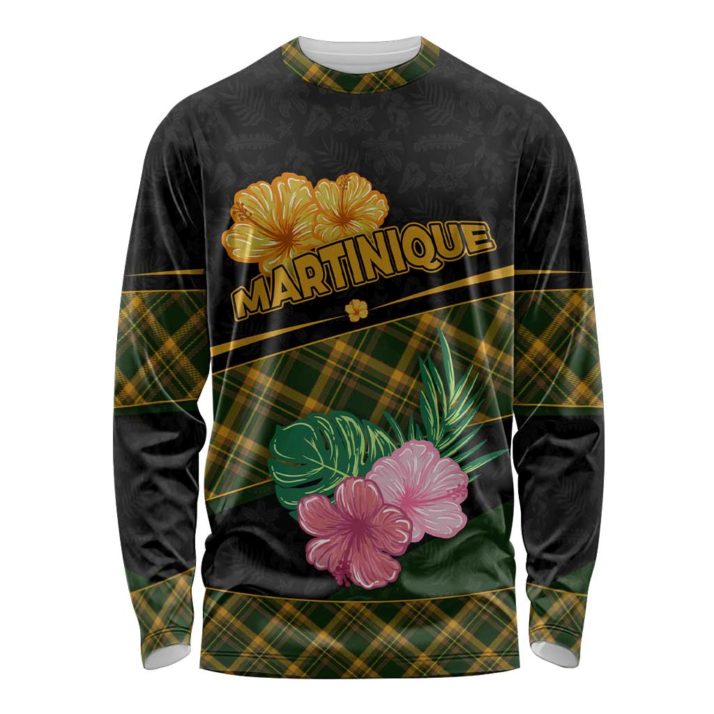 Martinique Heritage Long Sleeve Shirt Hibiscus Floral Design with Green and Yellow Madras Tartan