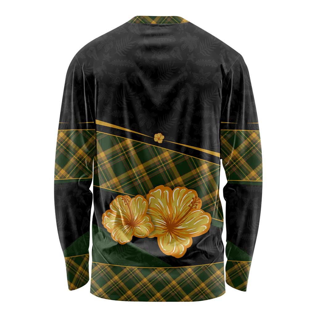 Martinique Heritage Long Sleeve Shirt Hibiscus Floral Design with Green and Yellow Madras Tartan