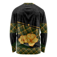 Martinique Heritage Long Sleeve Shirt Hibiscus Floral Design with Green and Yellow Madras Tartan