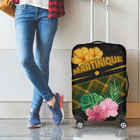 Martinique Heritage Luggage Cover Hibiscus Floral Design with Green and Yellow Madras Tartan