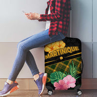 Martinique Heritage Luggage Cover Hibiscus Floral Design with Green and Yellow Madras Tartan