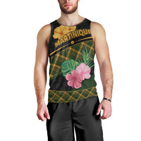 Martinique Heritage Men Tank Top Hibiscus Floral Design with Green and Yellow Madras Tartan