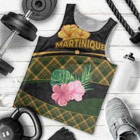 Martinique Heritage Men Tank Top Hibiscus Floral Design with Green and Yellow Madras Tartan