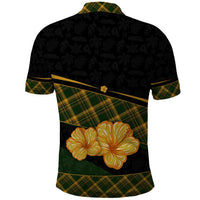 Martinique Heritage Polo Shirt Hibiscus Floral Design with Green and Yellow Madras Tartan