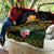 Martinique Heritage Quilt Hibiscus Floral Design with Green and Yellow Madras Tartan