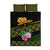 Martinique Heritage Quilt Bed Set Hibiscus Floral Design with Green and Yellow Madras Tartan