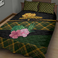 Martinique Heritage Quilt Bed Set Hibiscus Floral Design with Green and Yellow Madras Tartan