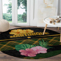 Martinique Heritage Round Carpet Hibiscus Floral Design with Green and Yellow Madras Tartan
