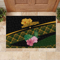 Martinique Heritage Rubber Doormat Hibiscus Floral Design with Green and Yellow Madras Tartan