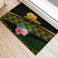 Martinique Heritage Rubber Doormat Hibiscus Floral Design with Green and Yellow Madras Tartan