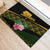 Martinique Heritage Rubber Doormat Hibiscus Floral Design with Green and Yellow Madras Tartan