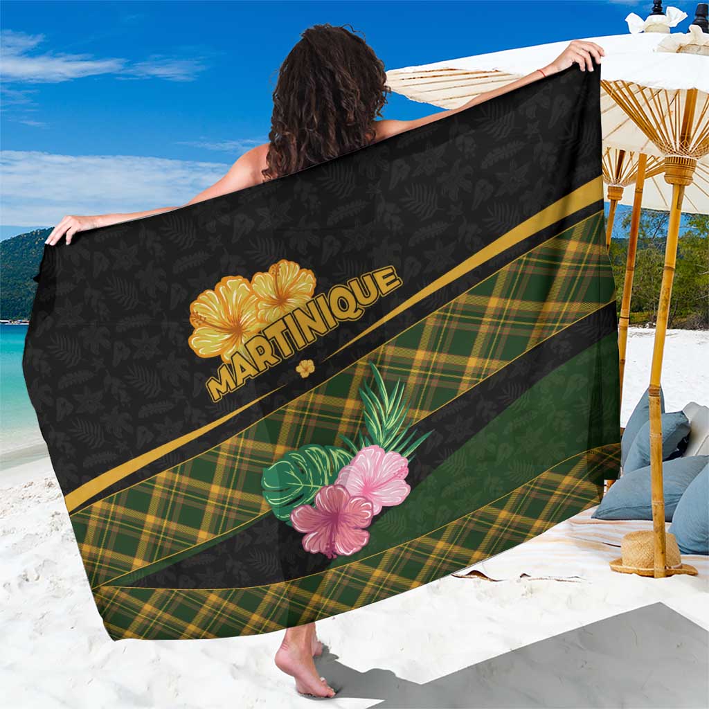 Martinique Heritage Sarong Hibiscus Floral Design with Green and Yellow Madras Tartan