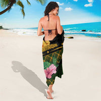 Martinique Heritage Sarong Hibiscus Floral Design with Green and Yellow Madras Tartan