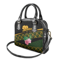 Martinique Heritage Shoulder Handbag Hibiscus Floral Design with Green and Yellow Madras Tartan