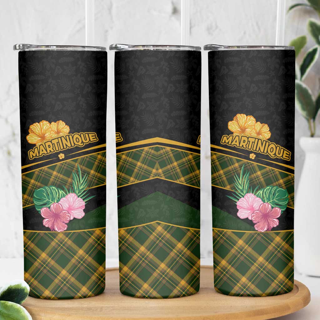 Martinique Heritage Skinny Tumbler Hibiscus Floral Design with Green and Yellow Madras Tartan