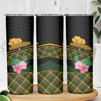 Martinique Heritage Skinny Tumbler Hibiscus Floral Design with Green and Yellow Madras Tartan