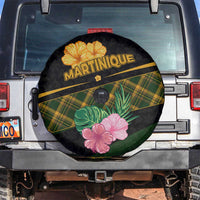 Martinique Heritage Spare Tire Cover Hibiscus Floral Design with Green and Yellow Madras Tartan