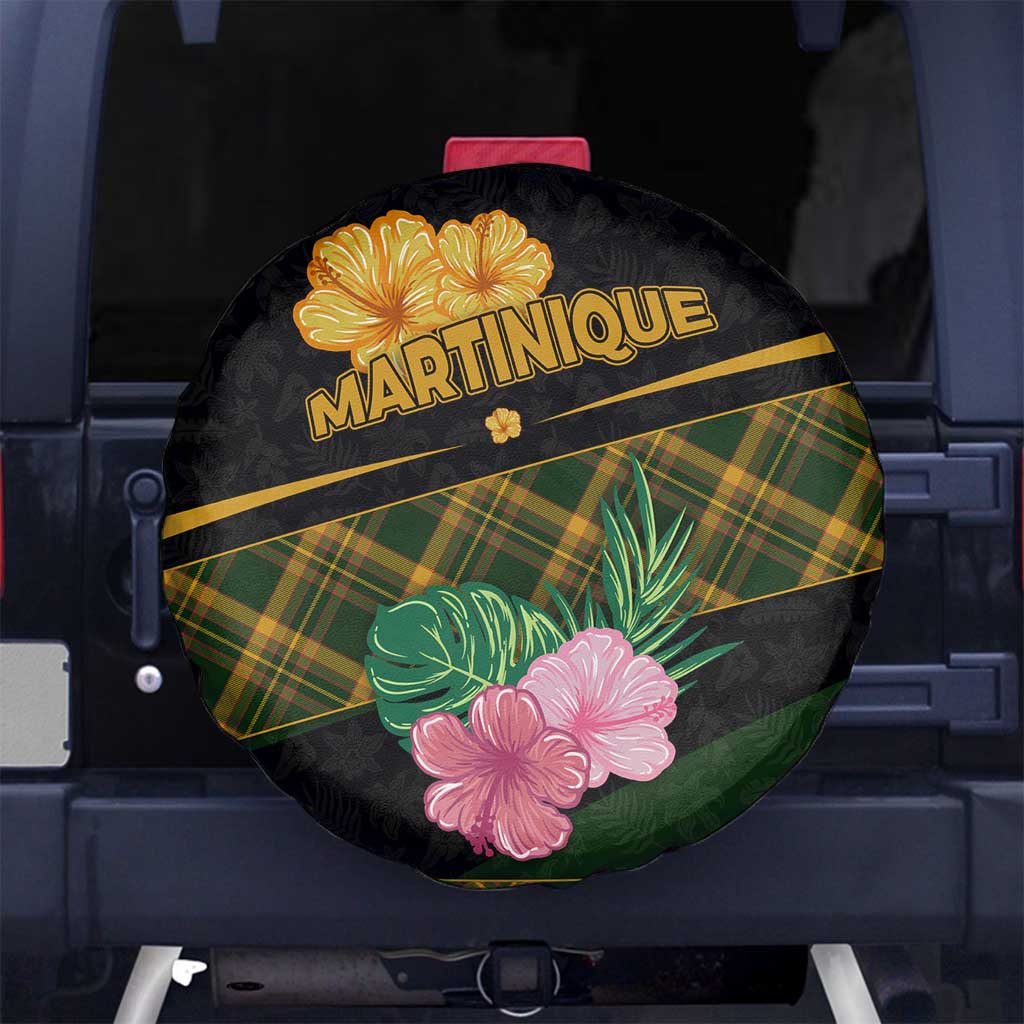 Martinique Heritage Spare Tire Cover Hibiscus Floral Design with Green and Yellow Madras Tartan