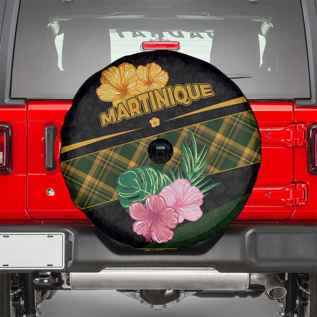 Martinique Heritage Spare Tire Cover Hibiscus Floral Design with Green and Yellow Madras Tartan