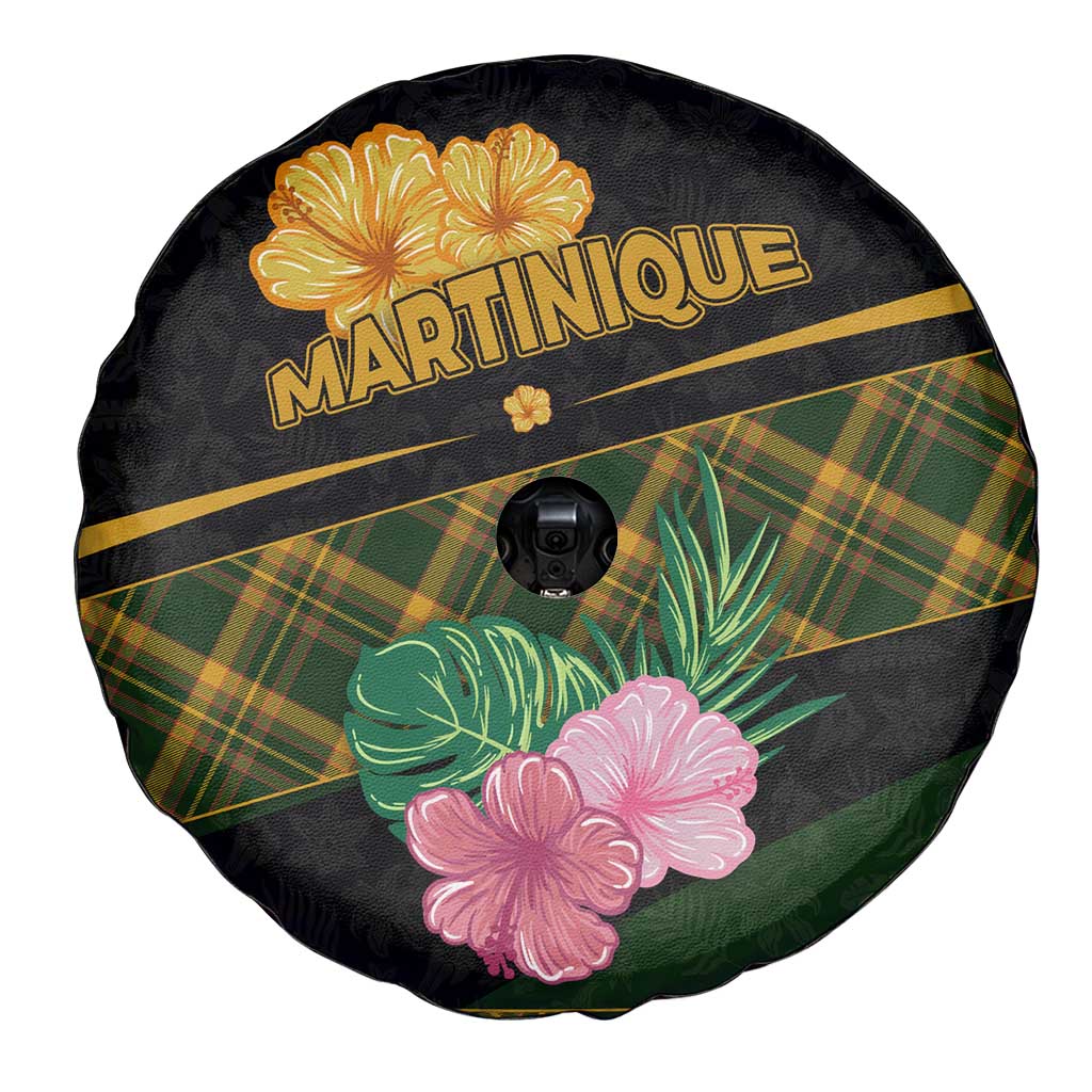 Martinique Heritage Spare Tire Cover Hibiscus Floral Design with Green and Yellow Madras Tartan