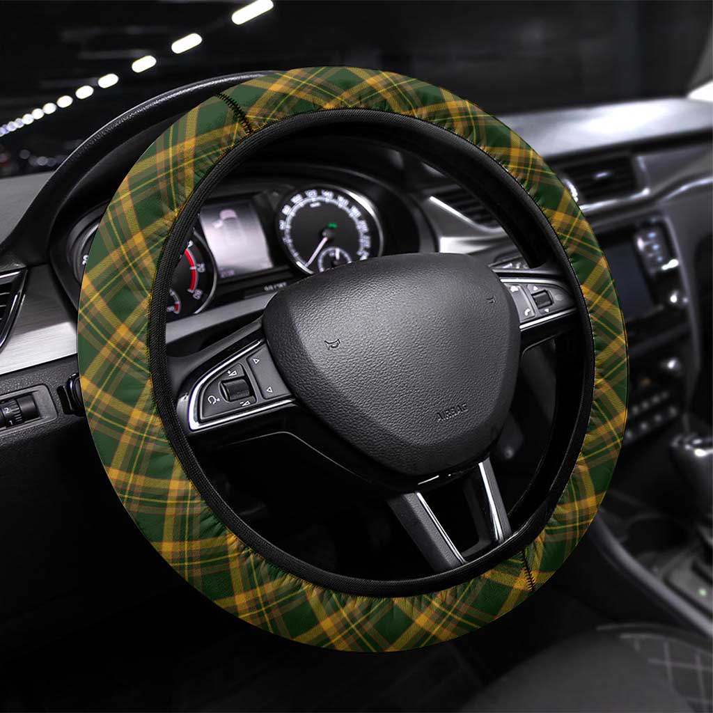 Martinique Heritage Steering Wheel Cover Hibiscus Floral Design with Green and Yellow Madras Tartan