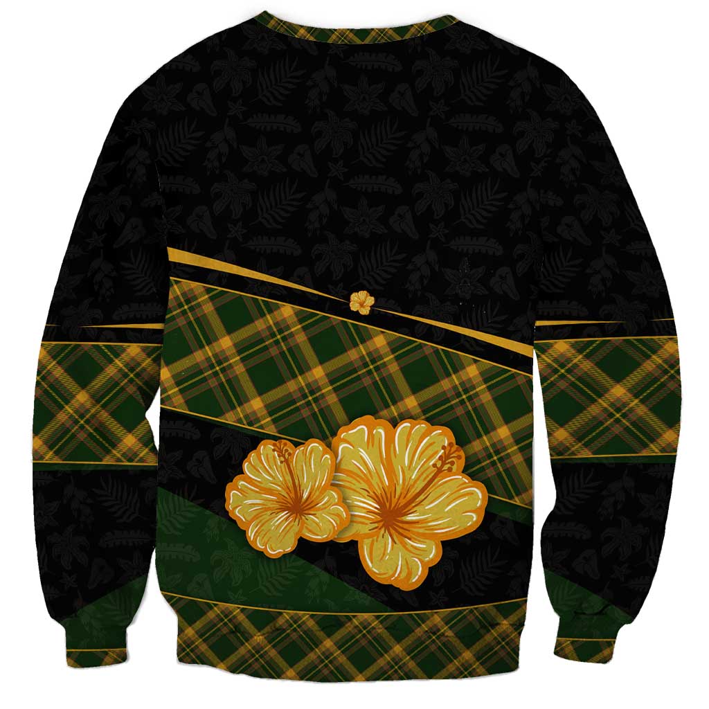 Martinique Heritage Sweatshirt Hibiscus Floral Design with Green and Yellow Madras Tartan