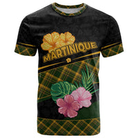 Martinique Heritage T Shirt Hibiscus Floral Design with Green and Yellow Madras Tartan