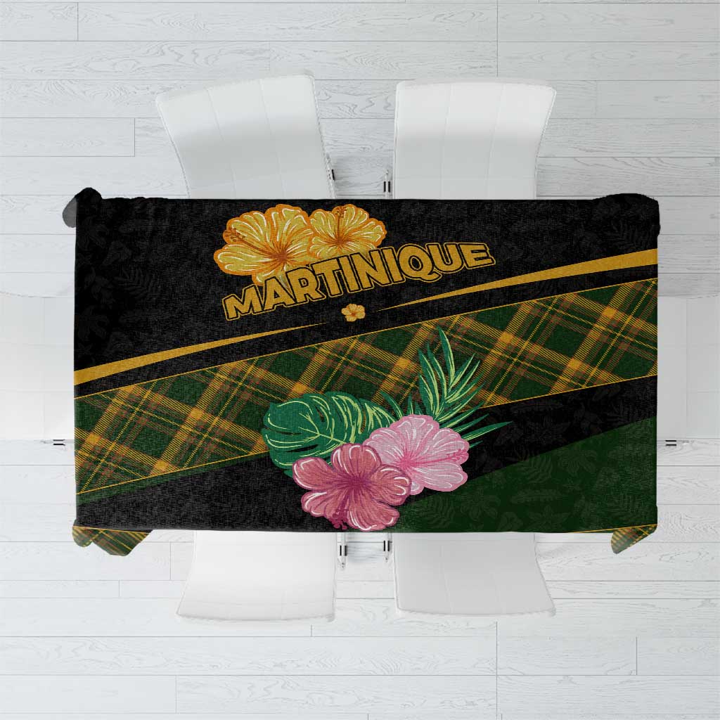 Martinique Heritage Tablecloth Hibiscus Floral Design with Green and Yellow Madras Tartan