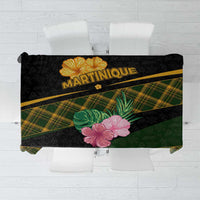 Martinique Heritage Tablecloth Hibiscus Floral Design with Green and Yellow Madras Tartan