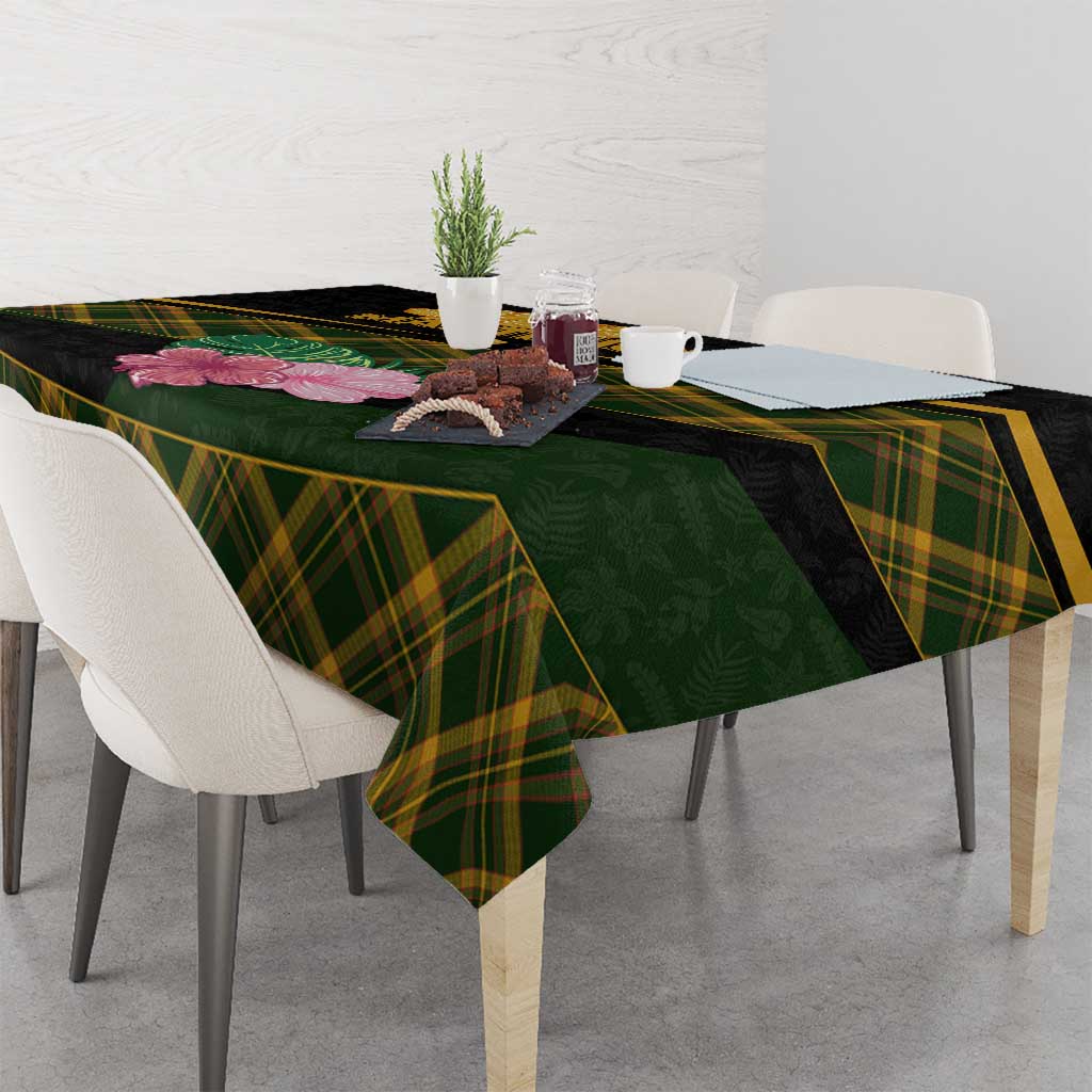 Martinique Heritage Tablecloth Hibiscus Floral Design with Green and Yellow Madras Tartan
