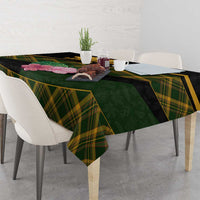 Martinique Heritage Tablecloth Hibiscus Floral Design with Green and Yellow Madras Tartan