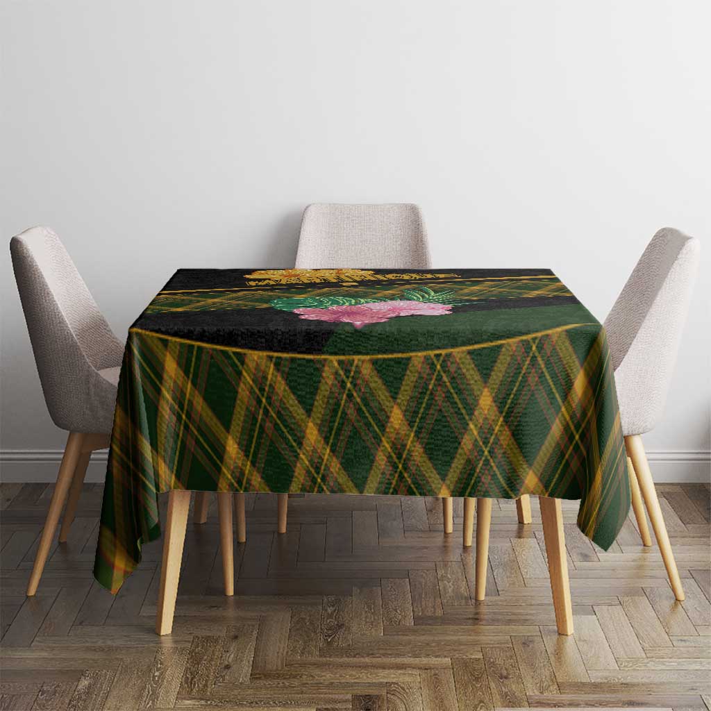 Martinique Heritage Tablecloth Hibiscus Floral Design with Green and Yellow Madras Tartan