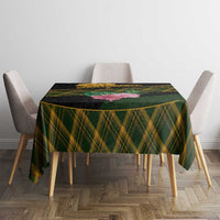 Martinique Heritage Tablecloth Hibiscus Floral Design with Green and Yellow Madras Tartan