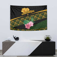 Martinique Heritage Tapestry Hibiscus Floral Design with Green and Yellow Madras Tartan