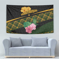 Martinique Heritage Tapestry Hibiscus Floral Design with Green and Yellow Madras Tartan