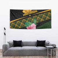 Martinique Heritage Tapestry Hibiscus Floral Design with Green and Yellow Madras Tartan
