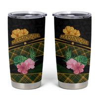 Martinique Heritage Tumbler Cup Hibiscus Floral Design with Green and Yellow Madras Tartan