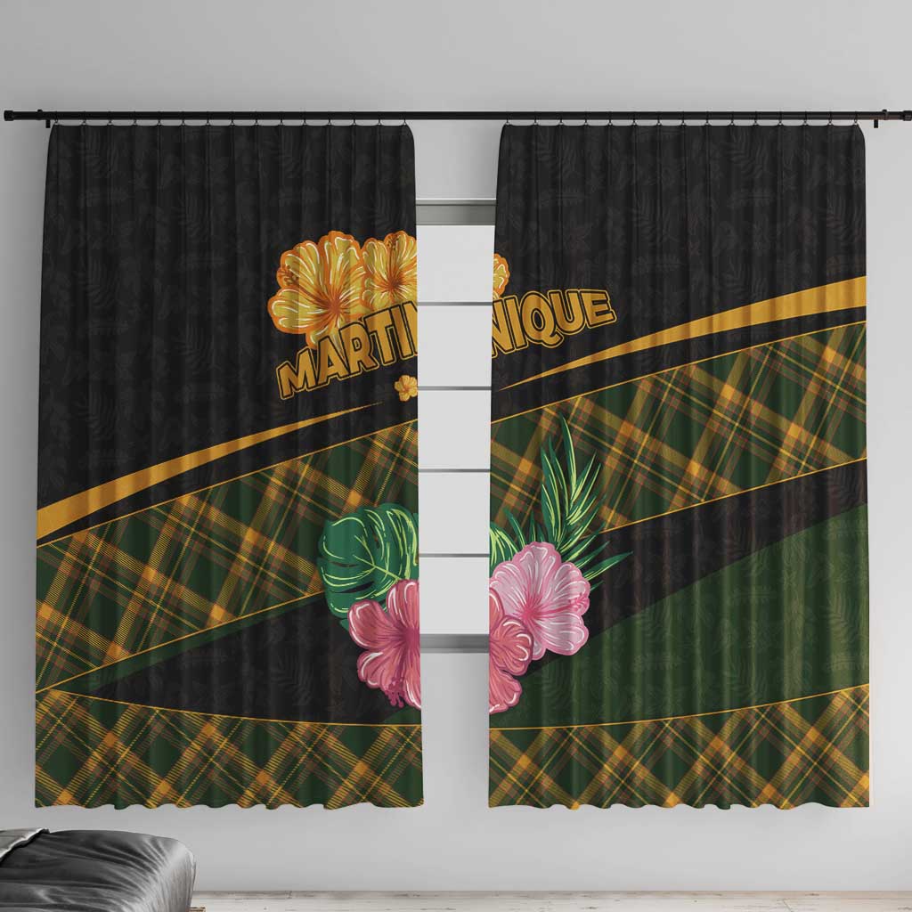 Martinique Heritage Window Curtain Hibiscus Floral Design with Green and Yellow Madras Tartan