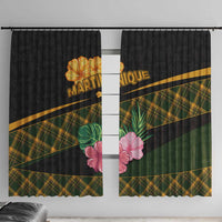 Martinique Heritage Window Curtain Hibiscus Floral Design with Green and Yellow Madras Tartan