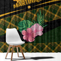 Martinique Heritage Window Curtain Hibiscus Floral Design with Green and Yellow Madras Tartan