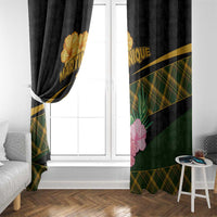 Martinique Heritage Window Curtain Hibiscus Floral Design with Green and Yellow Madras Tartan