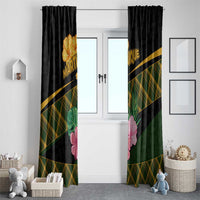 Martinique Heritage Window Curtain Hibiscus Floral Design with Green and Yellow Madras Tartan