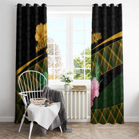 Martinique Heritage Window Curtain Hibiscus Floral Design with Green and Yellow Madras Tartan