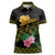 Martinique Heritage Women Polo Shirt Hibiscus Floral Design with Green and Yellow Madras Tartan