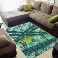 Martinique Pride Area Rug with Green Banana Leaf Print and Flag Patch Accents
